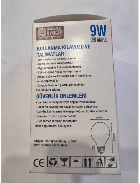 Pine LED Ampul 220-240V 6500K E27 Beyaz Işık 9W Günsan Elektrik