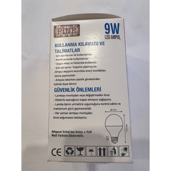 Pine LED Ampul 220-240V 6500K E27 Beyaz Işık 9W Günsan Elektrik